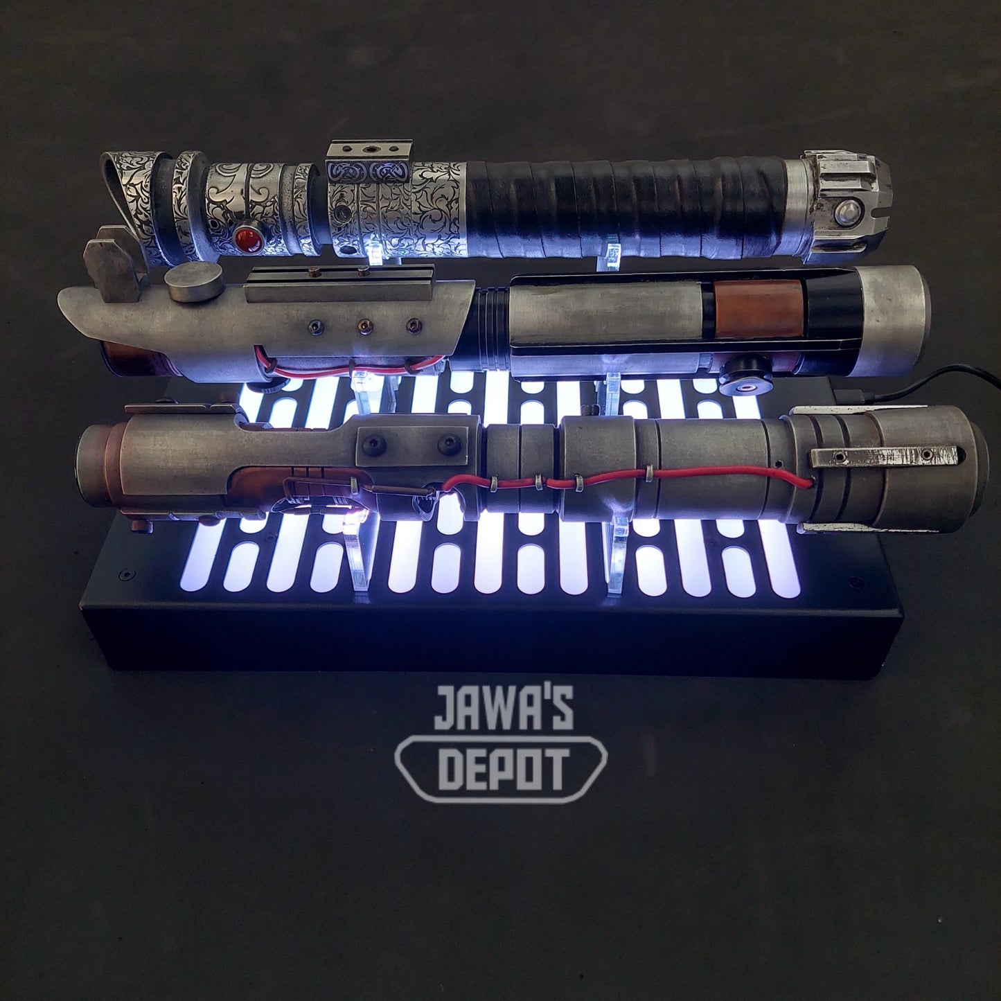 Triple Saber Display Stand With Base Lighting